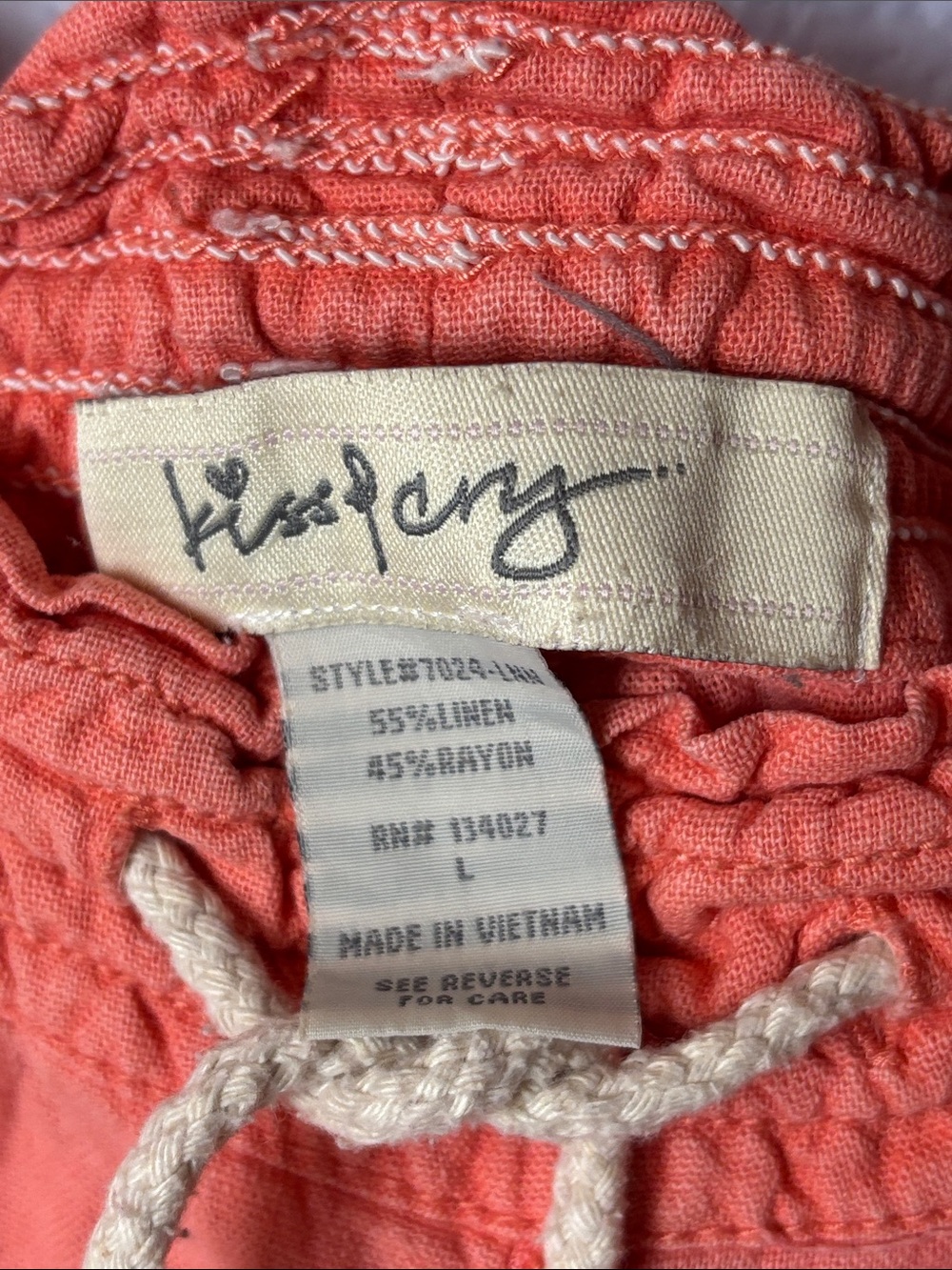 Kiss & Cry Casual Drawstring Linen-Blend Beach Pants in Peachy Coral - Picture 4 of 9